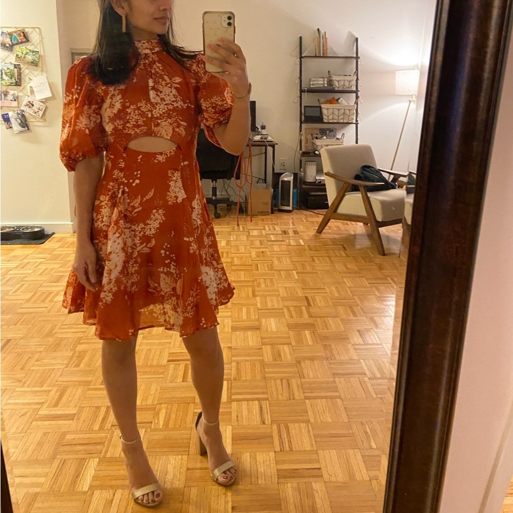 ASOS Rust Floral Mini Dress with back cutout